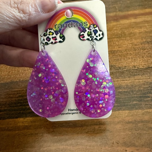 Purple Glitter Teardrop Earrings - Picture 2 of 3